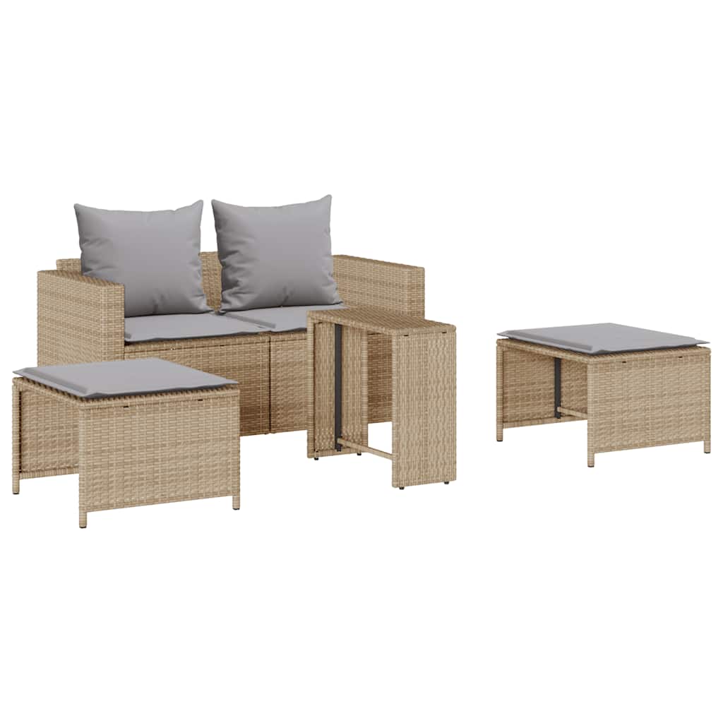 sofasæt til haven 5 dele med hynder stabelbar polyrattan beige