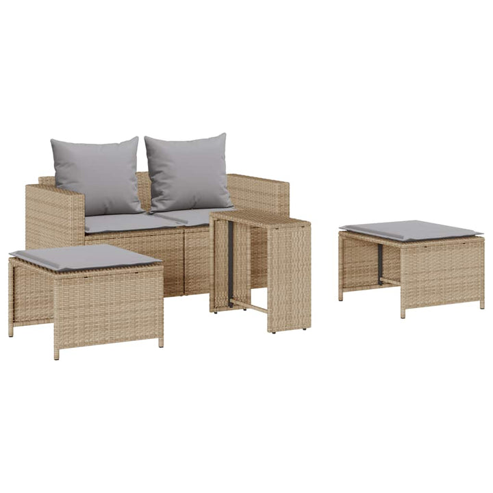 sofasæt til haven 5 dele med hynder stabelbar polyrattan beige