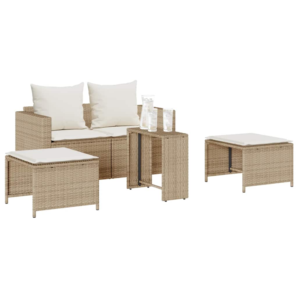 sofasæt til haven 5 dele med hynder stabelbar polyrattan beige