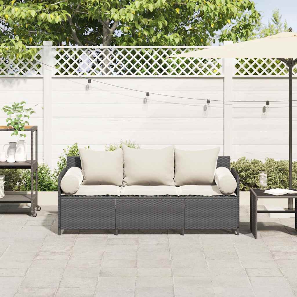 3-personers havesofa med hynder polyrattan sort