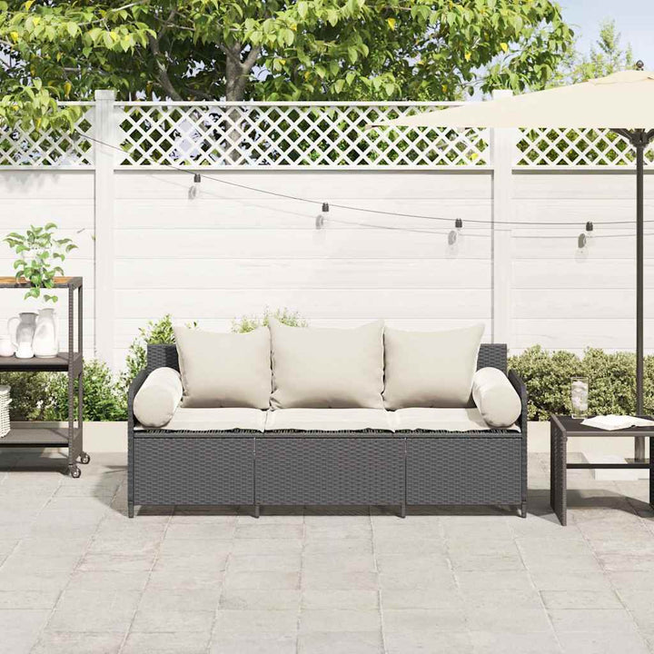 3-personers havesofa med hynder polyrattan sort