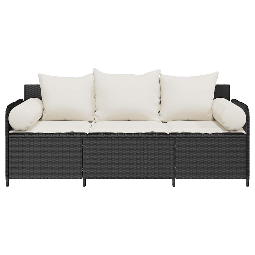 3-personers havesofa med hynder polyrattan sort
