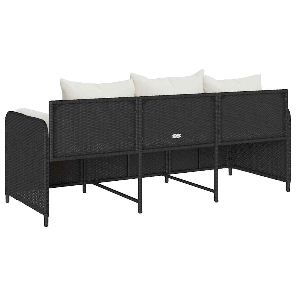 3-personers havesofa med hynder polyrattan sort