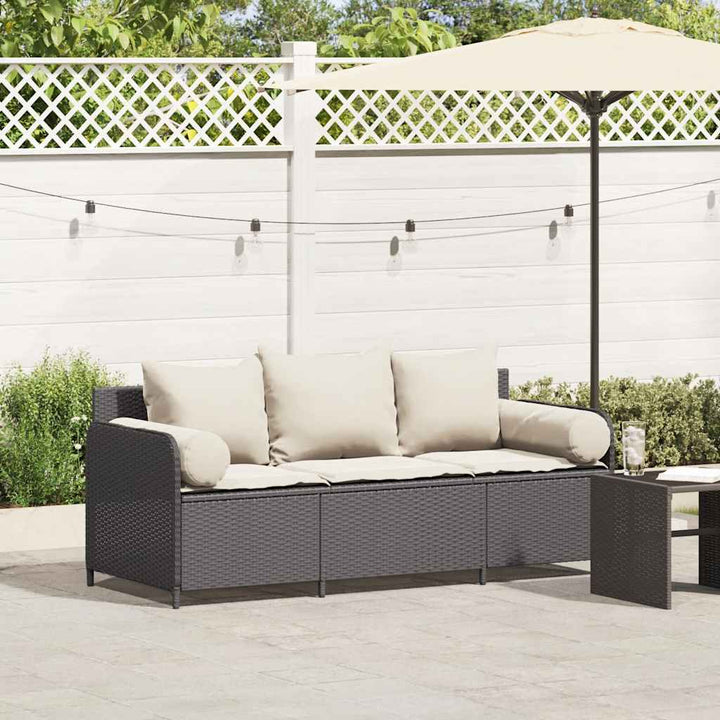 3-personers havesofa med hynder polyrattan sort