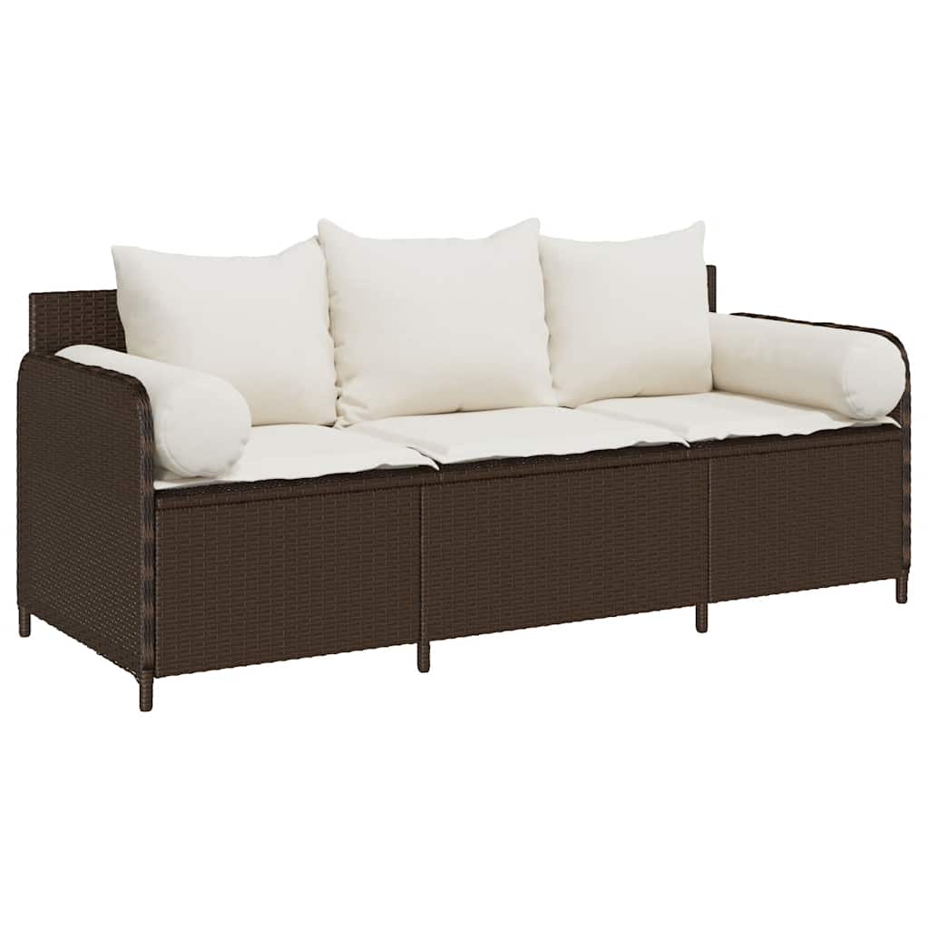 3-personers havesofa med hynder polyrattan brun