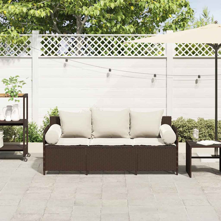 3-personers havesofa med hynder polyrattan brun