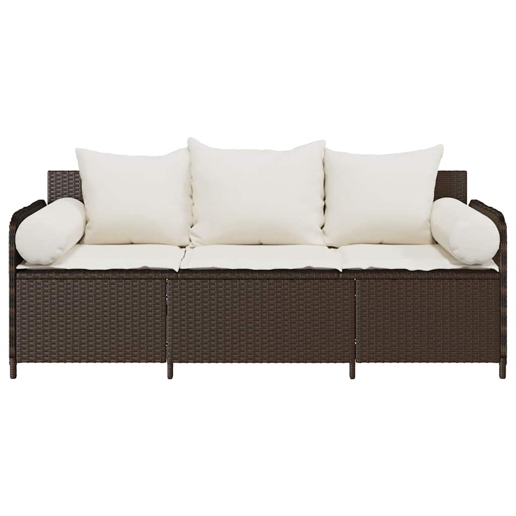 3-personers havesofa med hynder polyrattan brun
