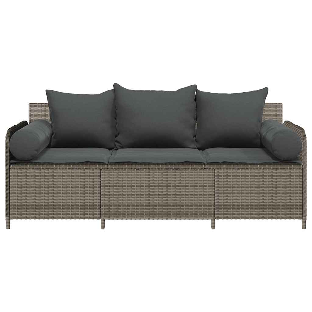 3-personers havesofa med hynder polyrattan grå