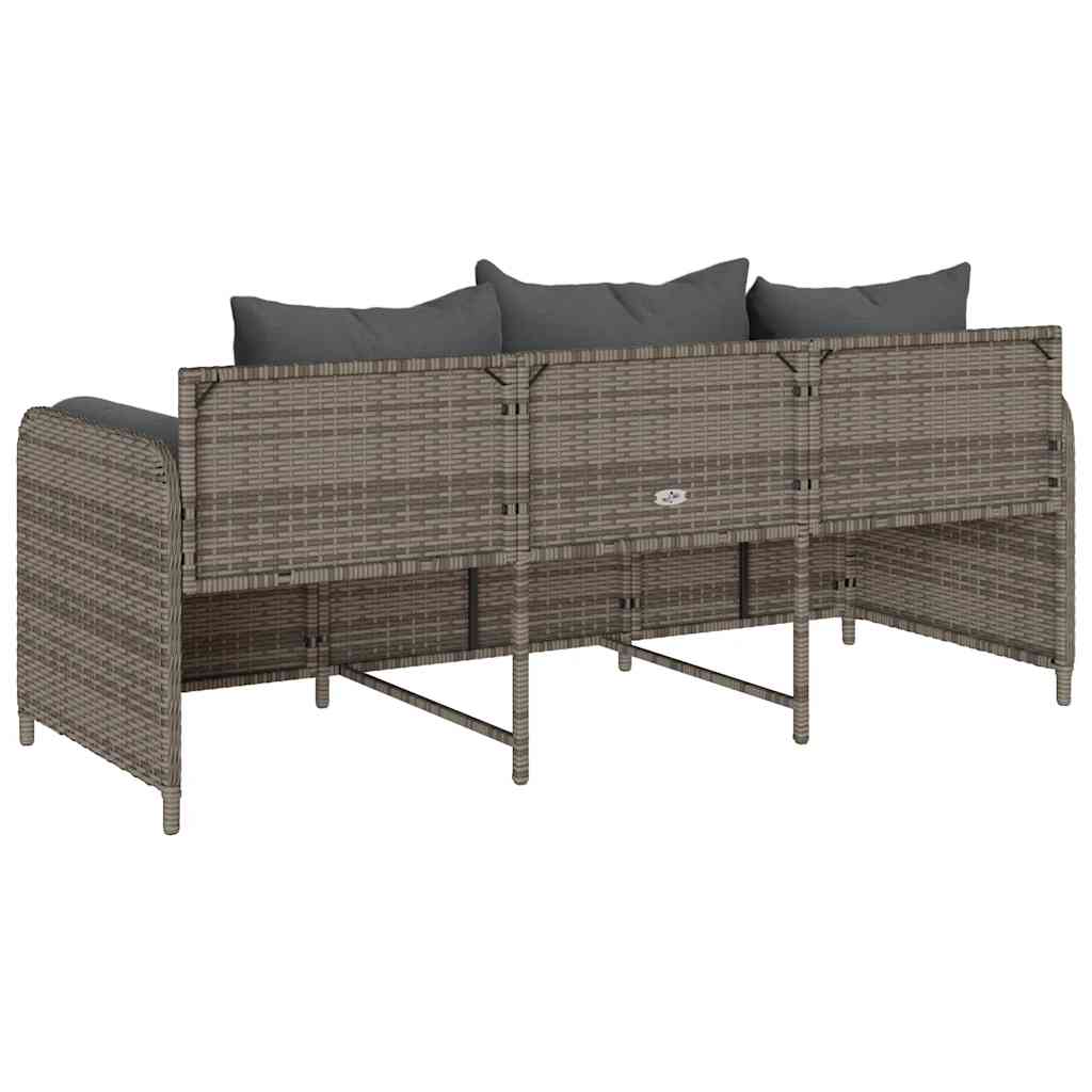 3-personers havesofa med hynder polyrattan grå