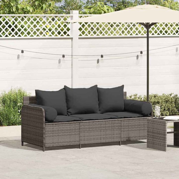 3-personers havesofa med hynder polyrattan grå