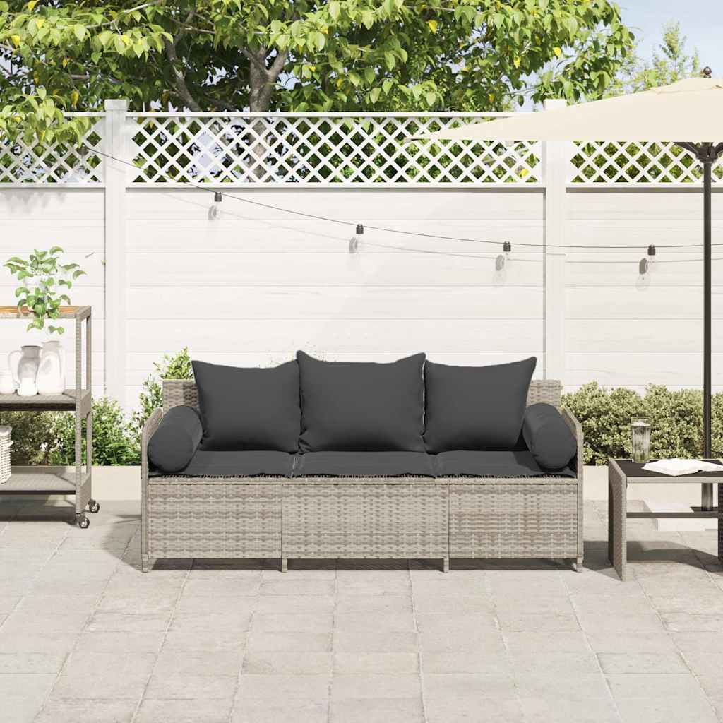 3-personers havesofa med hynder polyrattan lysegrå