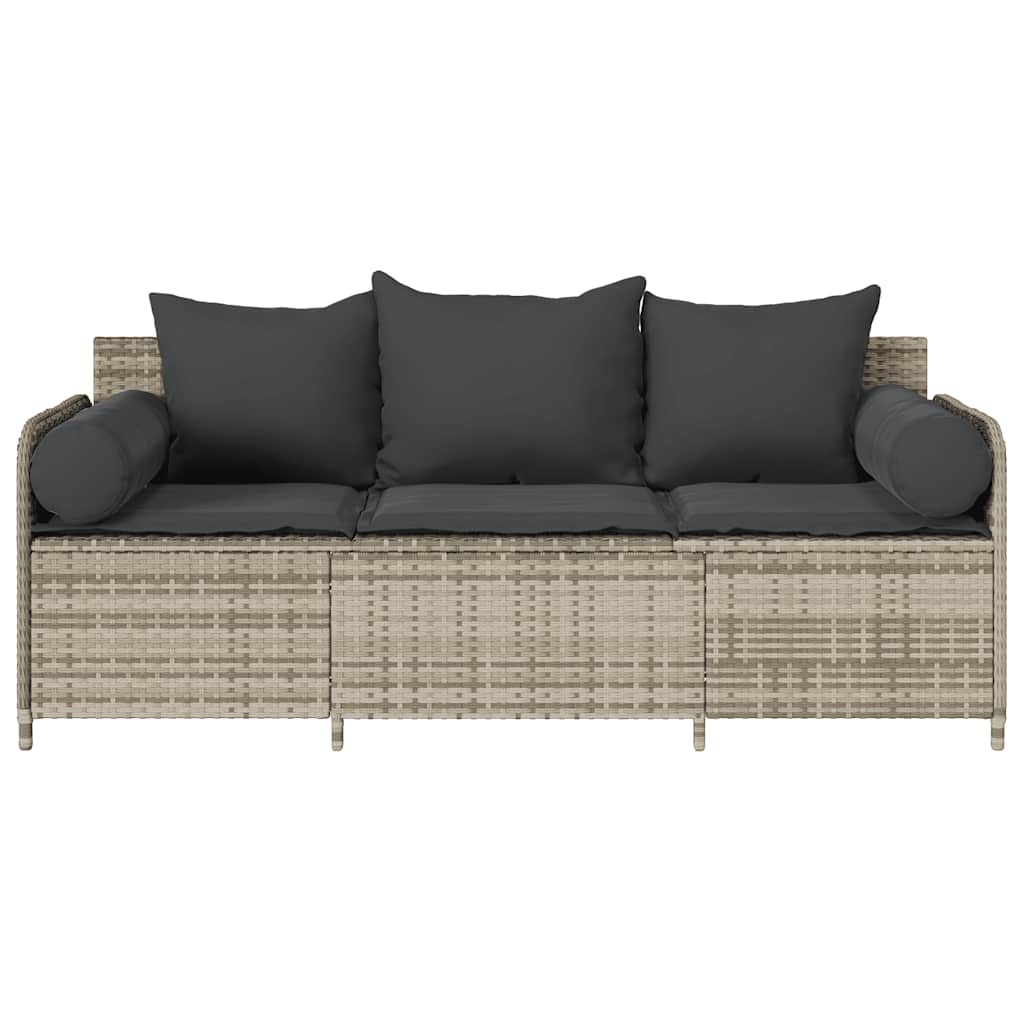 3-personers havesofa med hynder polyrattan lysegrå