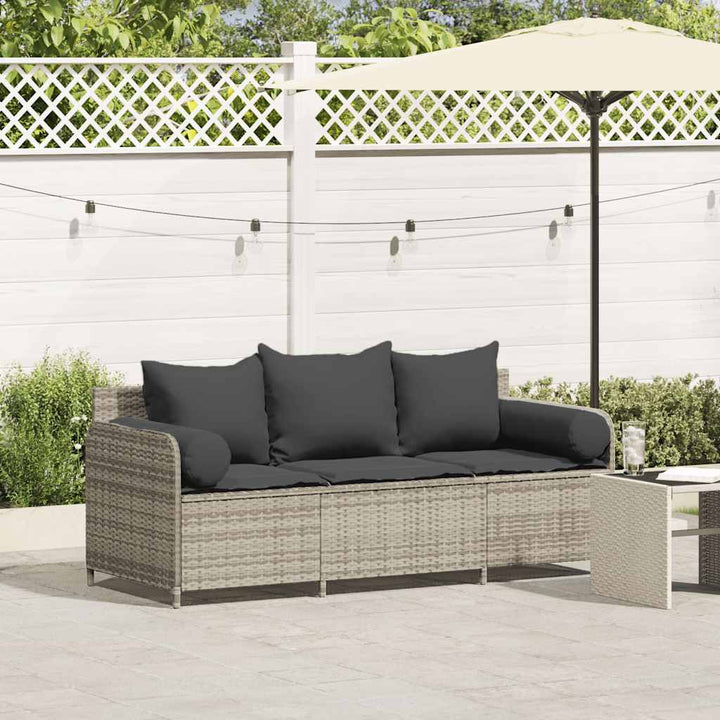 3-personers havesofa med hynder polyrattan lysegrå
