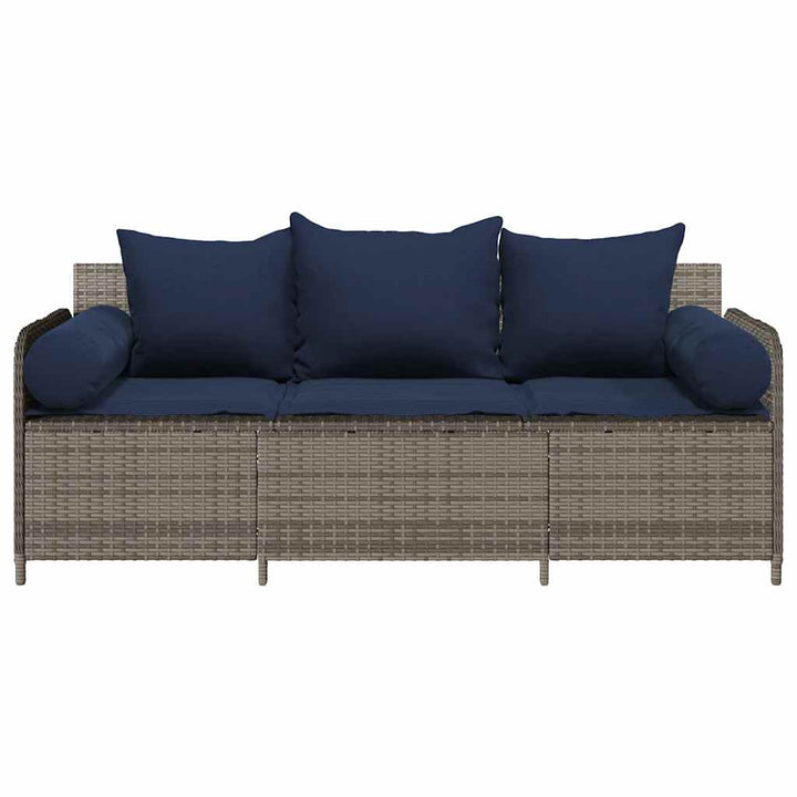 3-personers havesofa med hynder polyrattan grå