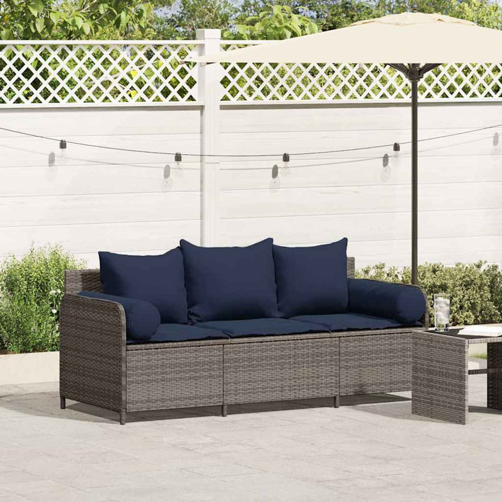 3-personers havesofa med hynder polyrattan grå
