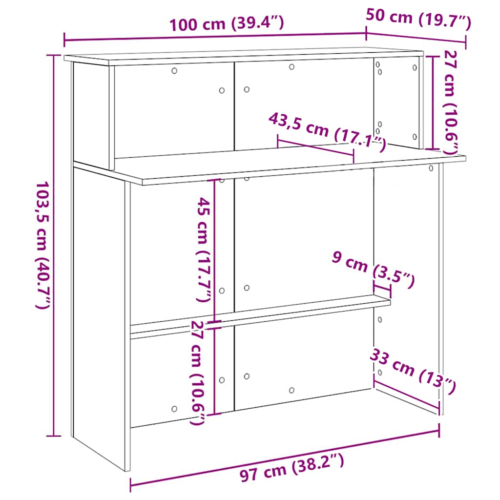 receptionsdisk hvid 100x50x103,5 cm konstrueret træ