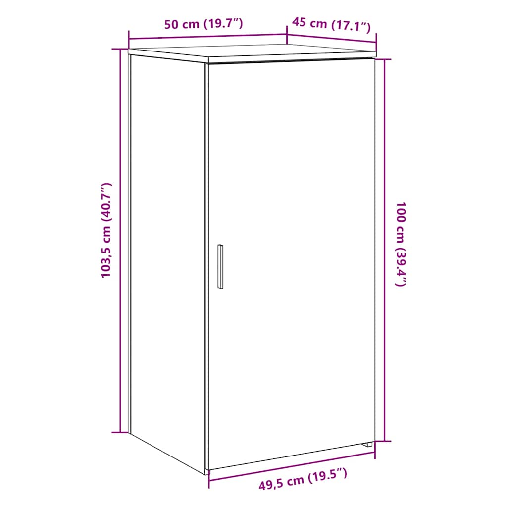 opbevaringsskab 50x45x103,5 cm konstrueret træ sonoma-eg