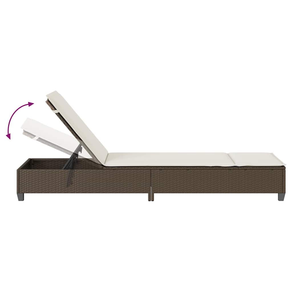 liggestol med hynder 55x200x25,5 cm polyrattan brun