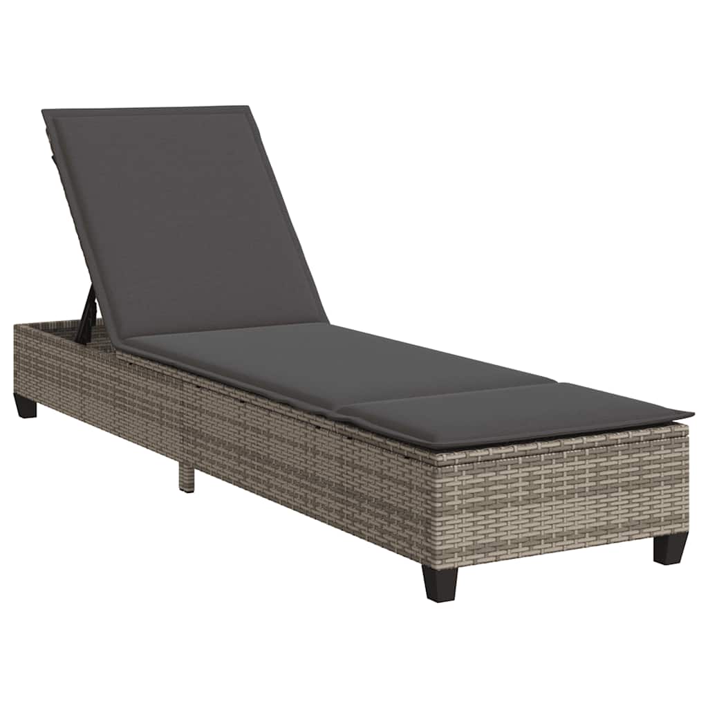 liggestol med hynder 55x200x25,5 cm polyrattan grå