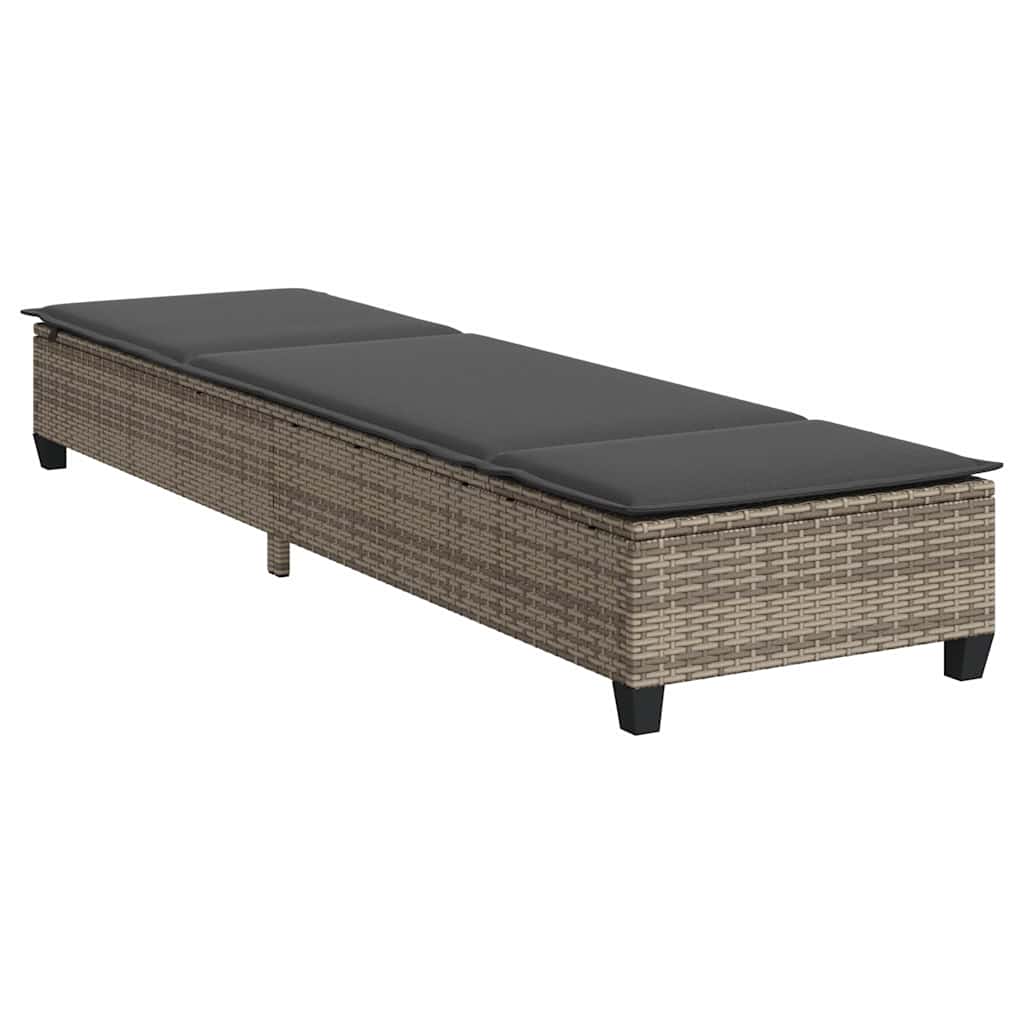 liggestol med hynder 55x200x25,5 cm polyrattan grå