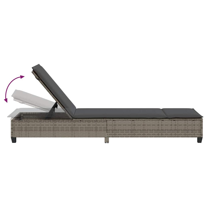 liggestol med hynder 55x200x25,5 cm polyrattan grå