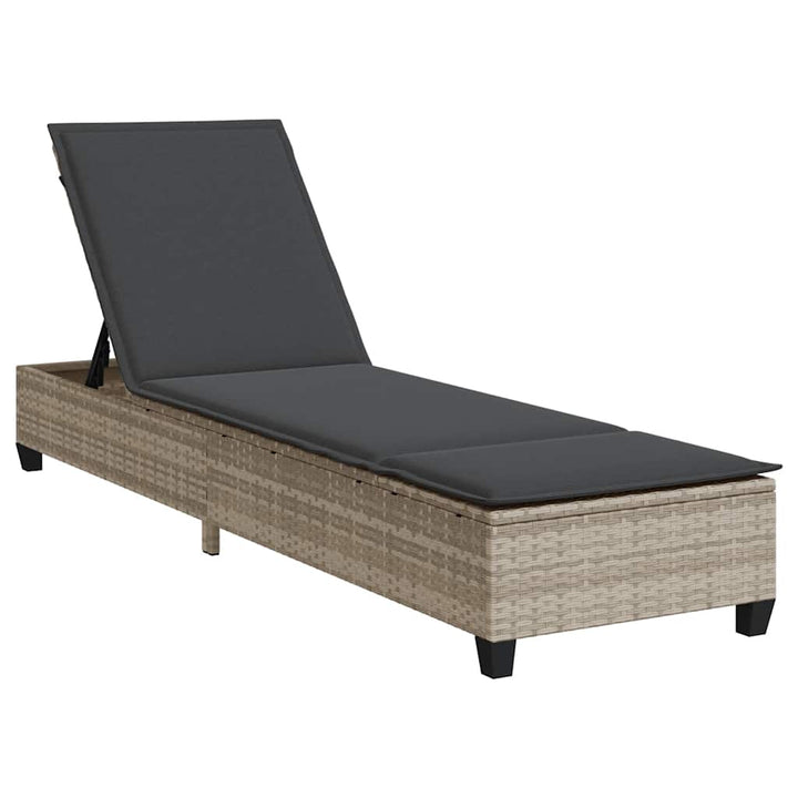 liggestol med hynder 55x200x25,5 cm polyrattan lysegrå