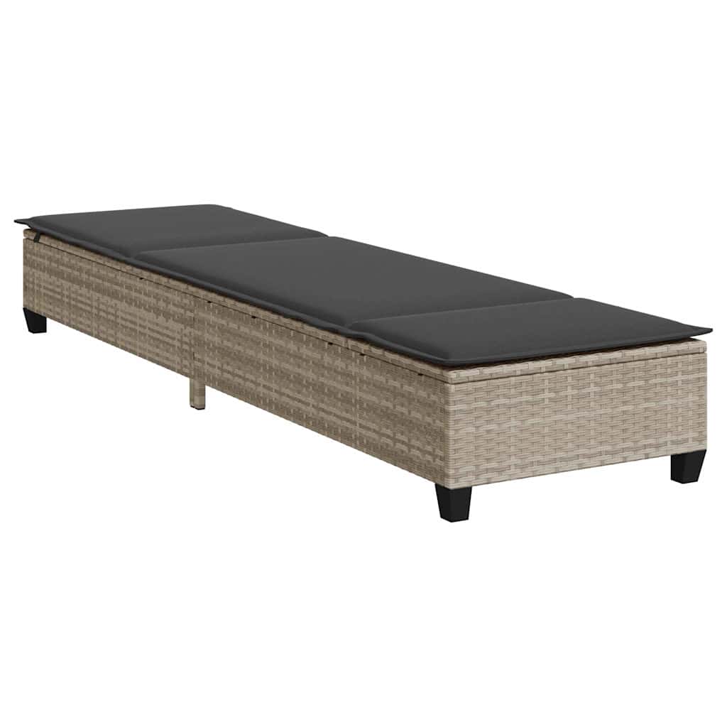 liggestol med hynder 55x200x25,5 cm polyrattan lysegrå