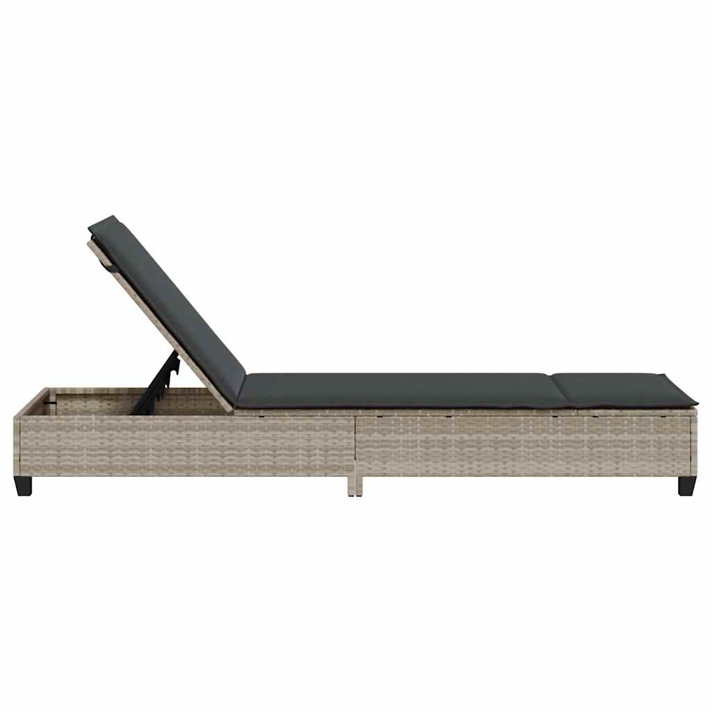 liggestol med hynder 55x200x25,5 cm polyrattan lysegrå