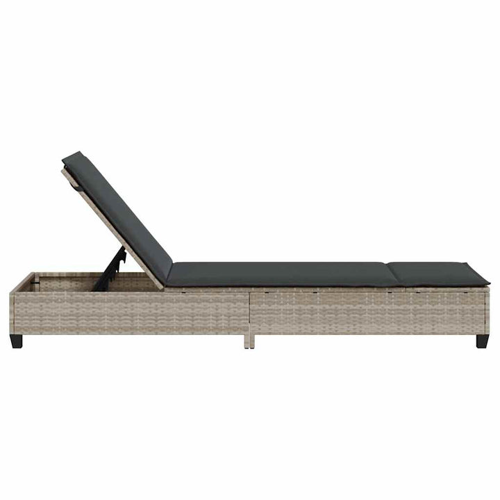 liggestol med hynder 55x200x25,5 cm polyrattan lysegrå