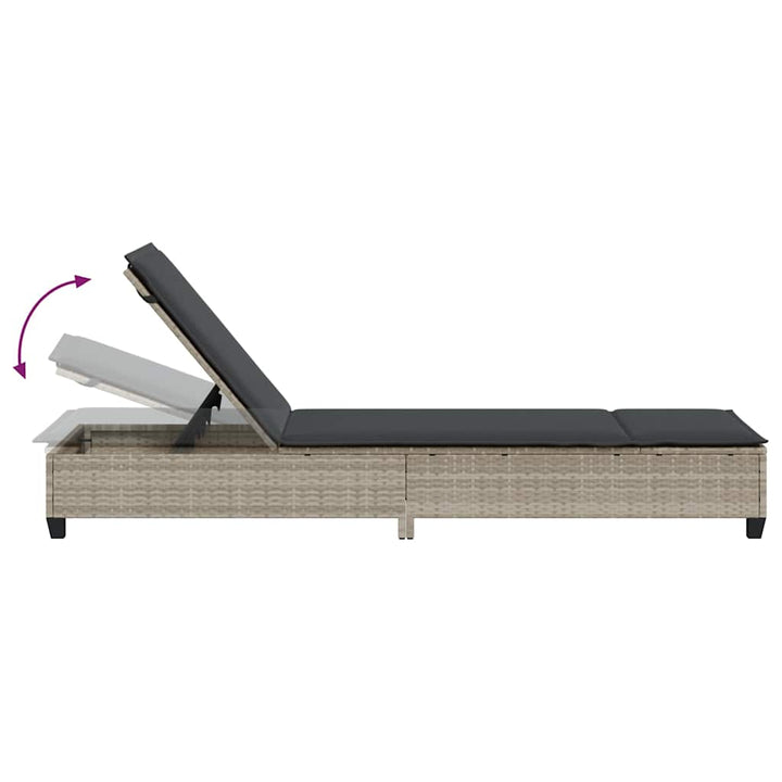 liggestol med hynder 55x200x25,5 cm polyrattan lysegrå