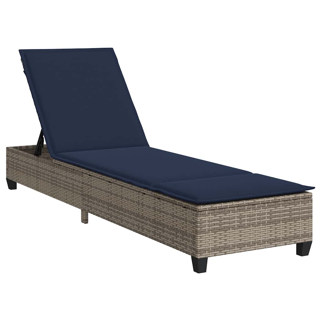 liggestol med hynder 55x200x25,5 cm polyrattan grå