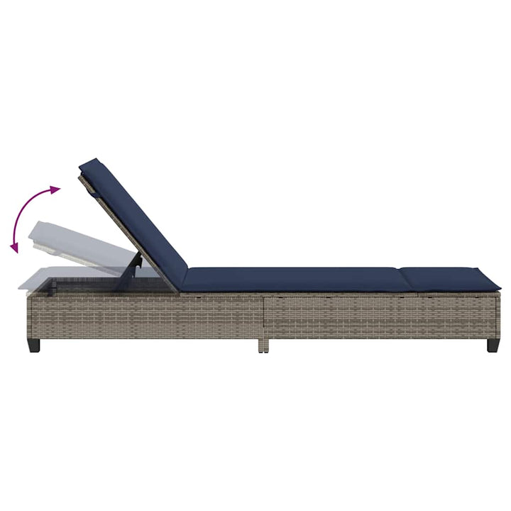liggestol med hynder 55x200x25,5 cm polyrattan grå