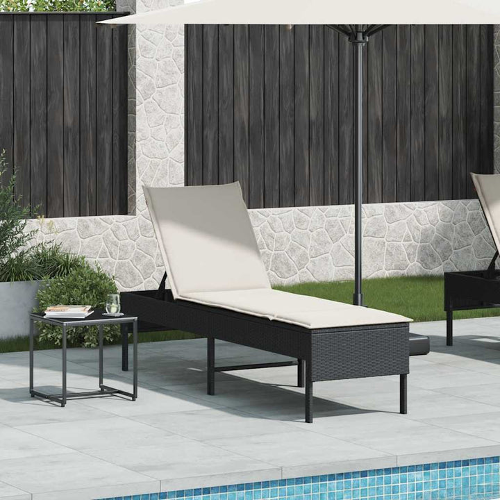 liggestol med hynde 55x200x44 cm polyrattan sort