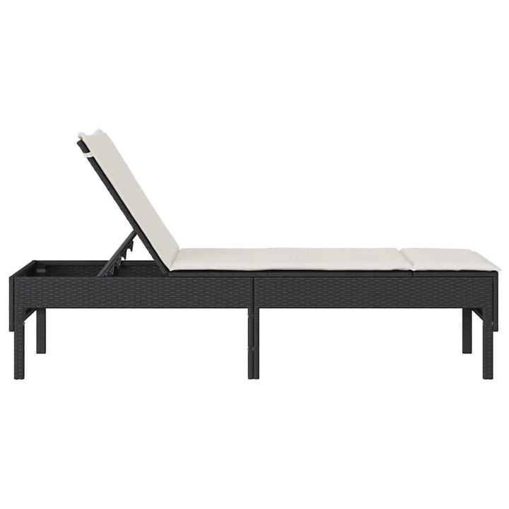 liggestol med hynde 55x200x44 cm polyrattan sort