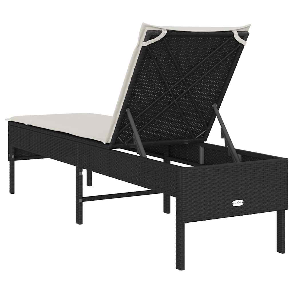 liggestol med hynde 55x200x44 cm polyrattan sort