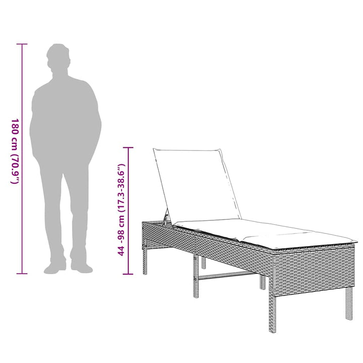liggestol med hynde 55x200x44 cm polyrattan sort
