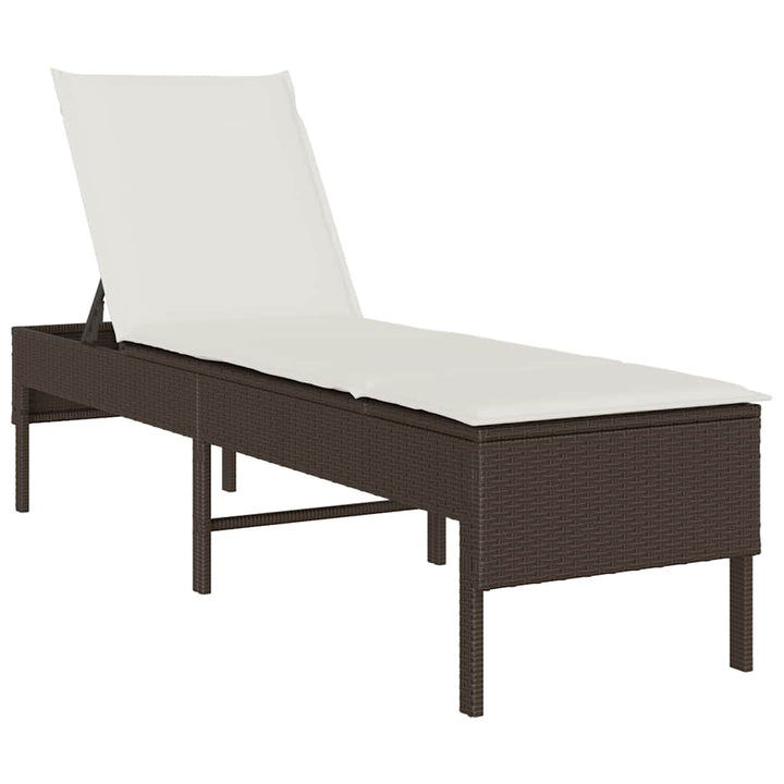 liggestol med hynde 55x200x44 cm polyrattan brun