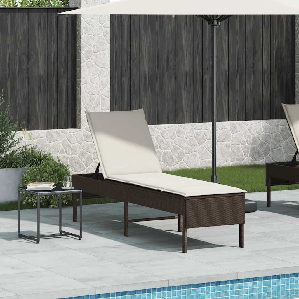 liggestol med hynde 55x200x44 cm polyrattan brun