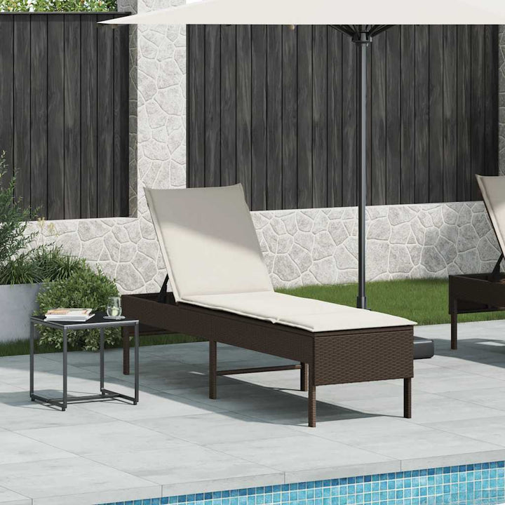 liggestol med hynde 55x200x44 cm polyrattan brun