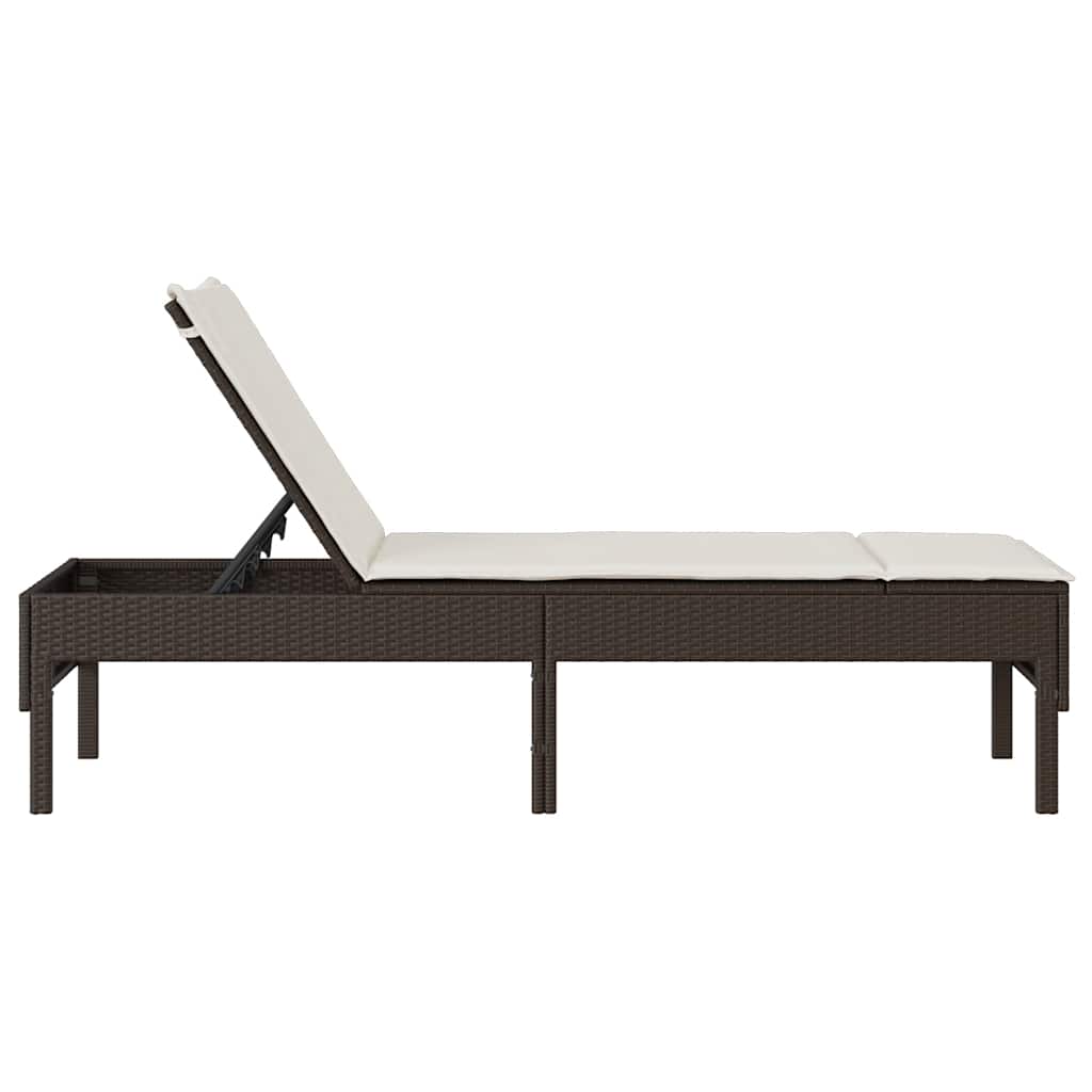liggestol med hynde 55x200x44 cm polyrattan brun