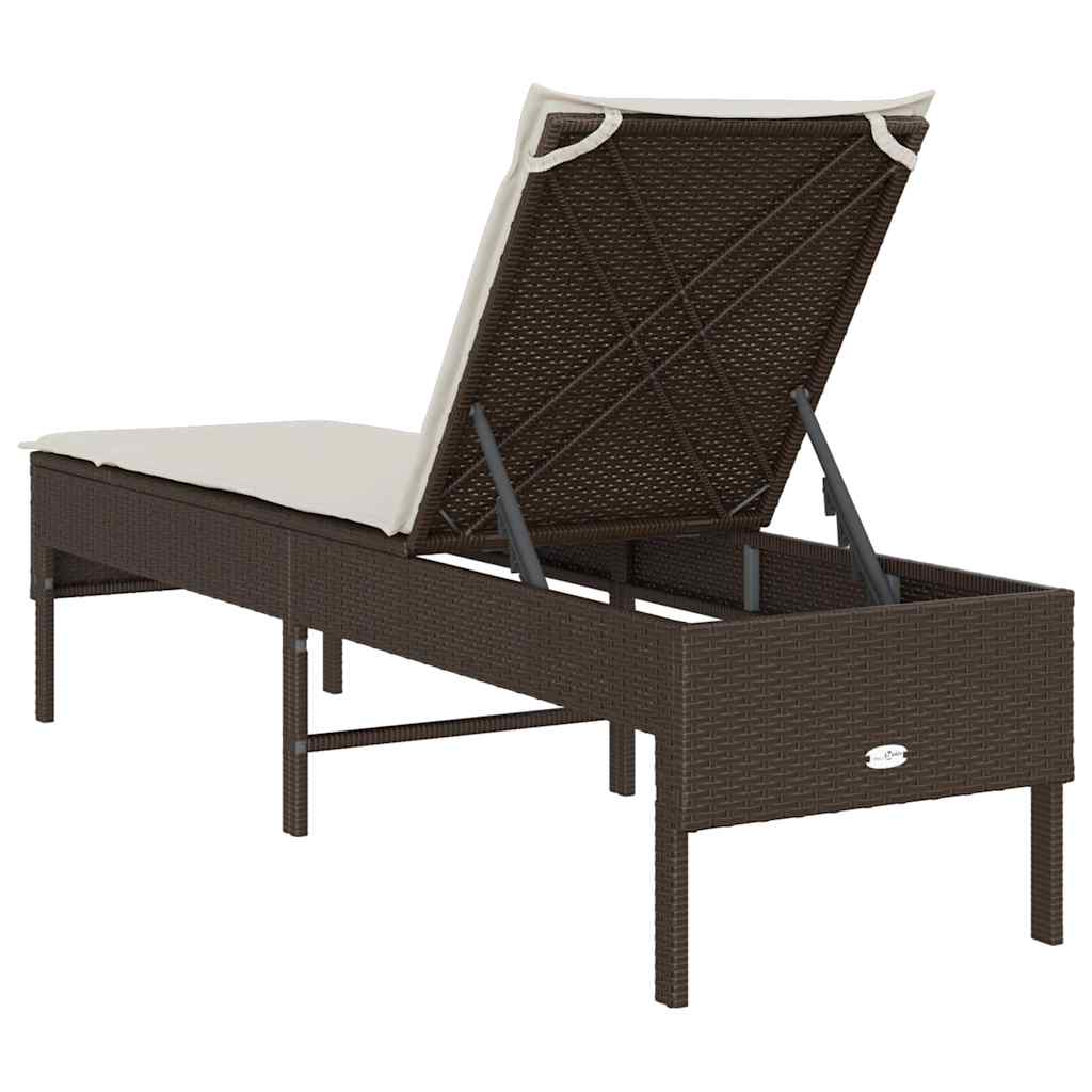 liggestol med hynde 55x200x44 cm polyrattan brun