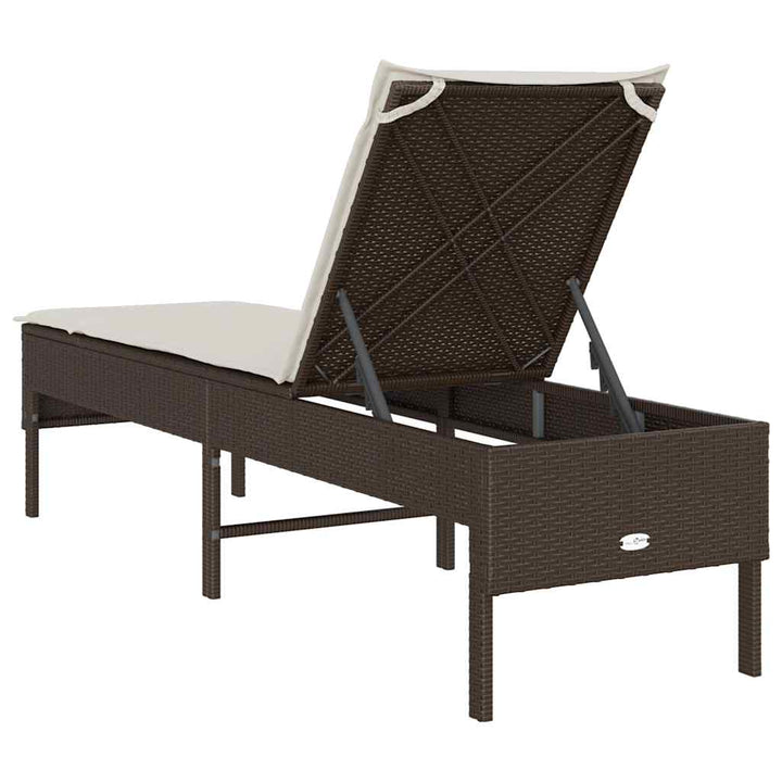 liggestol med hynde 55x200x44 cm polyrattan brun