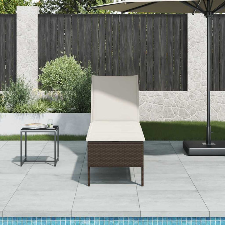 liggestol med hynde 55x200x44 cm polyrattan brun