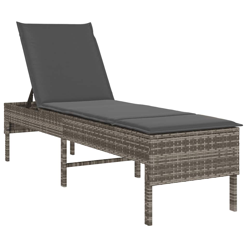 liggestol med hynde 55x200x44 cm polyrattan grå