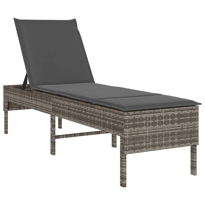 liggestol med hynde 55x200x44 cm polyrattan grå