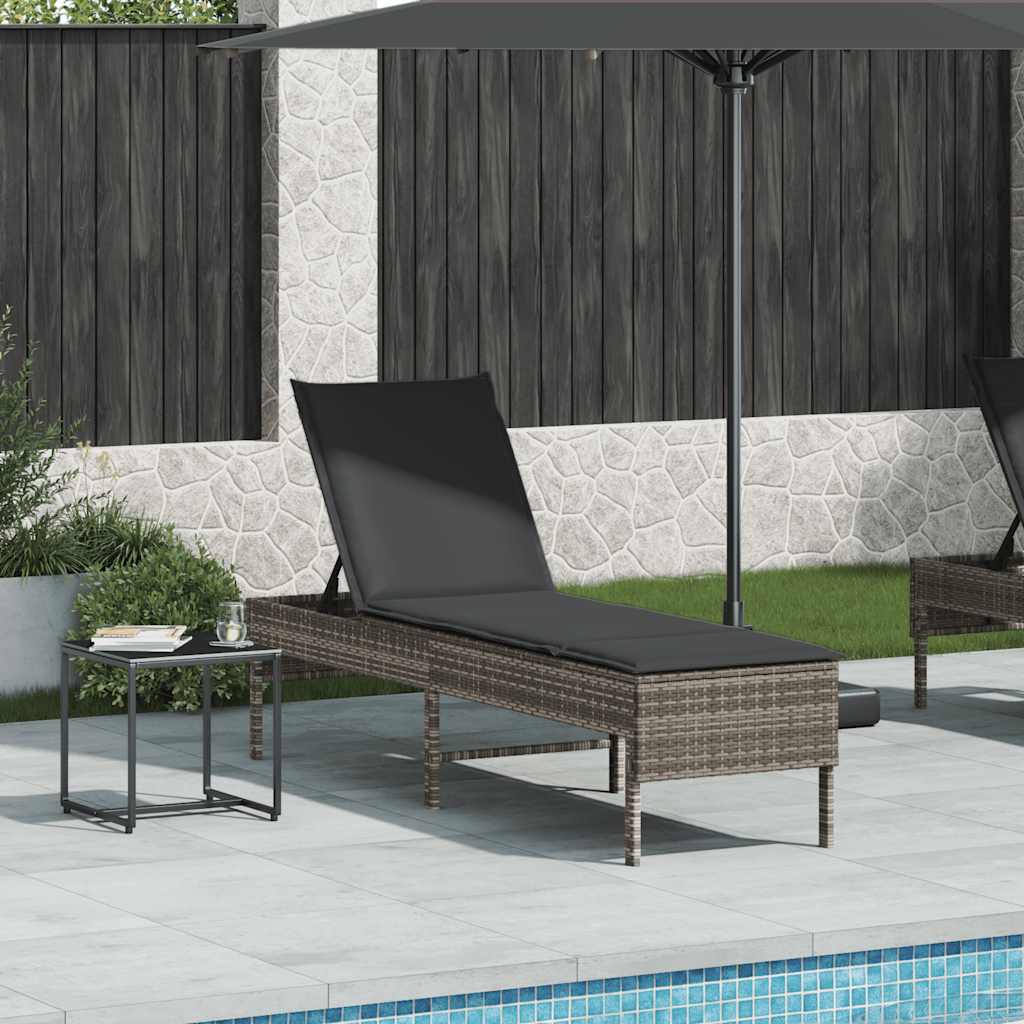 liggestol med hynde 55x200x44 cm polyrattan grå