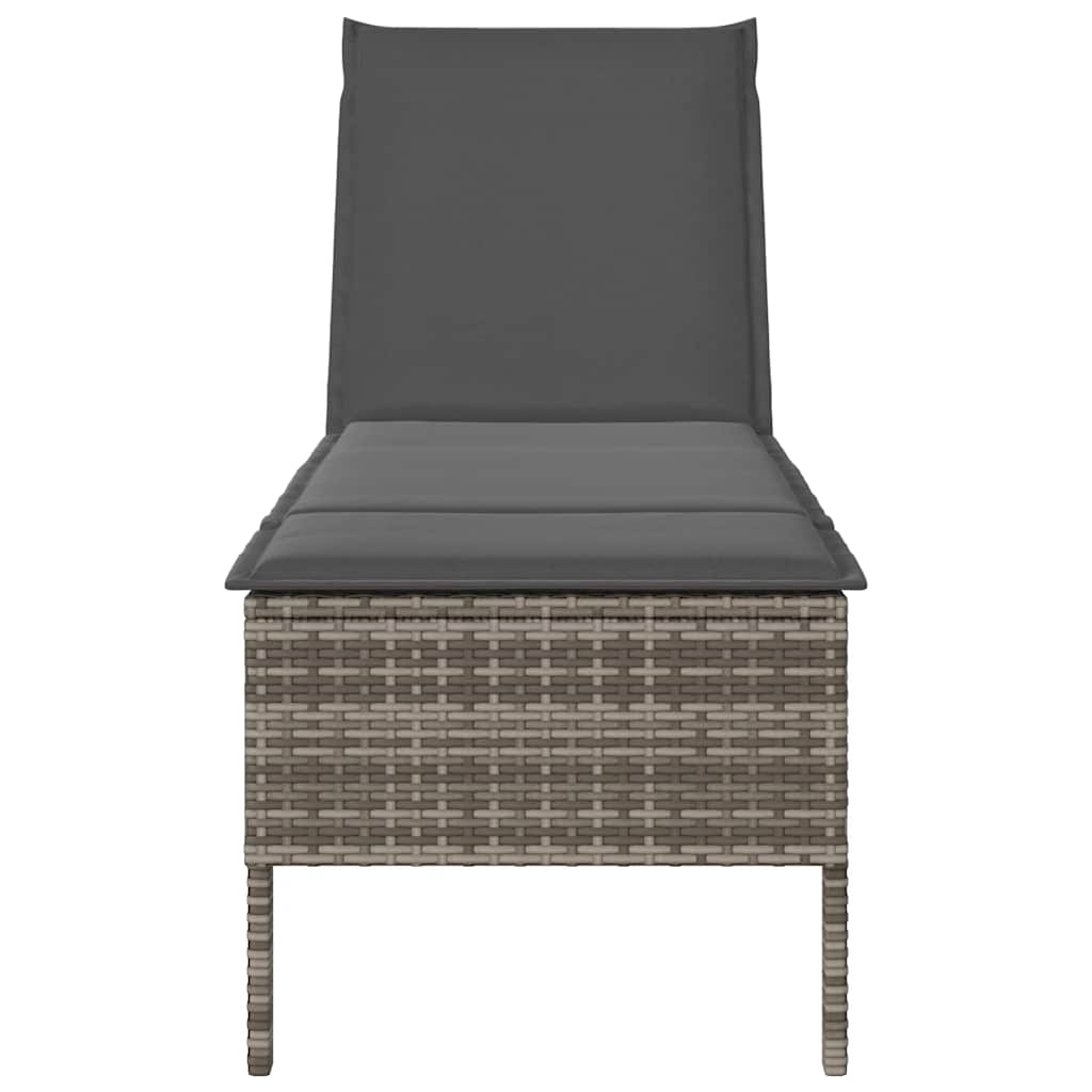 liggestol med hynde 55x200x44 cm polyrattan grå