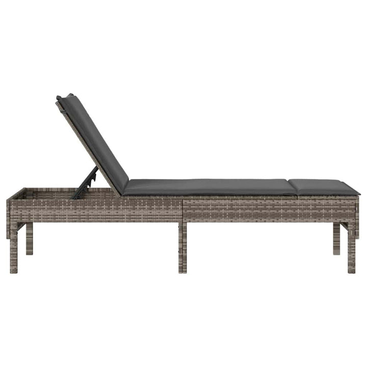 liggestol med hynde 55x200x44 cm polyrattan grå