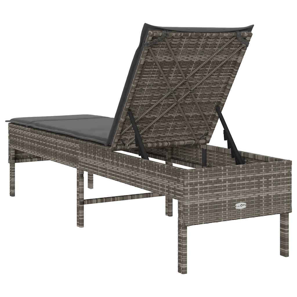 liggestol med hynde 55x200x44 cm polyrattan grå