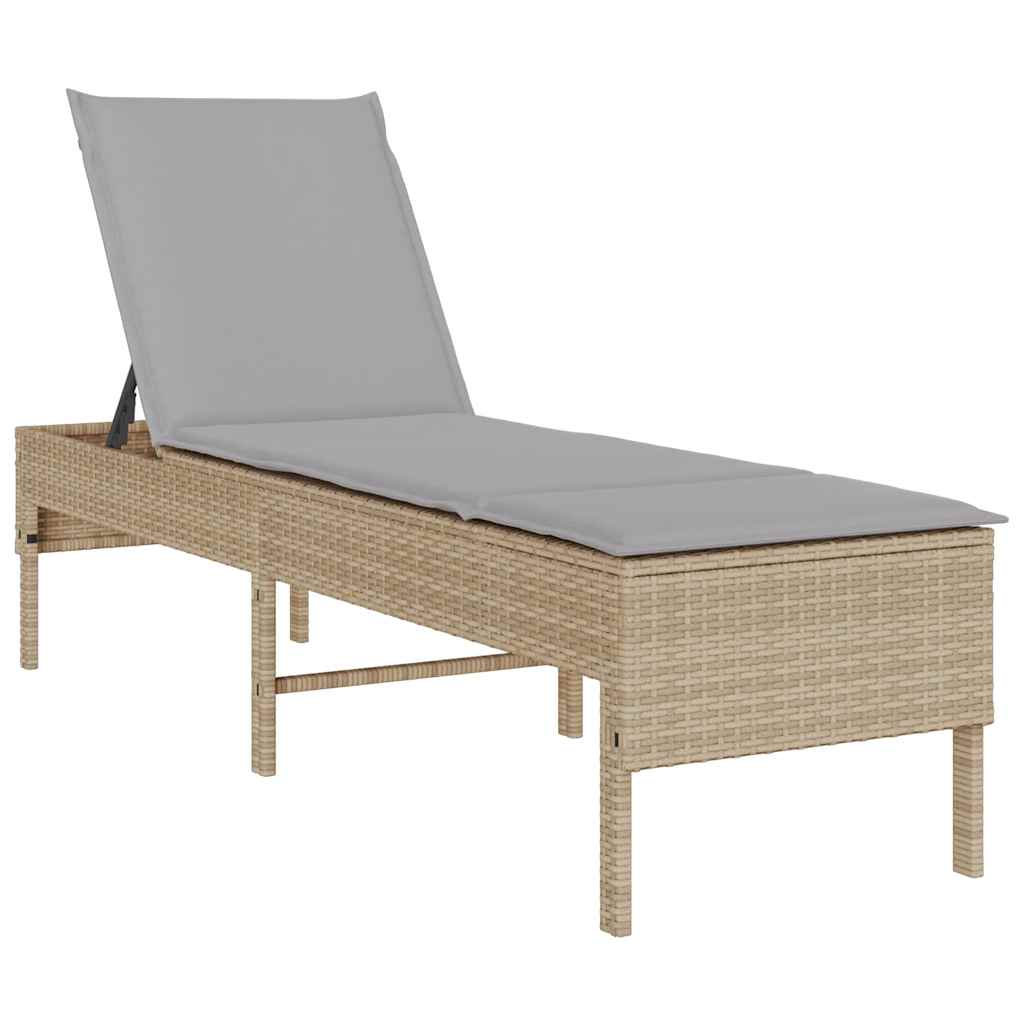 liggestol med hynde 55x200x44 cm polyrattan beige